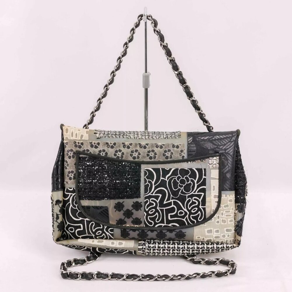 Authentic CHANEL PVC Tweed Patchwork Jumbo Single Flap Black - Picture 14 of 16